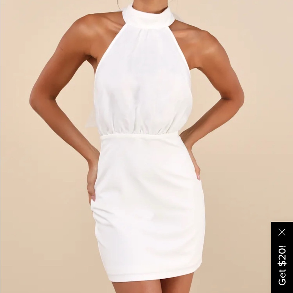 Lulu's Simply Magnificent White Organza Halter Backless Mini Dress